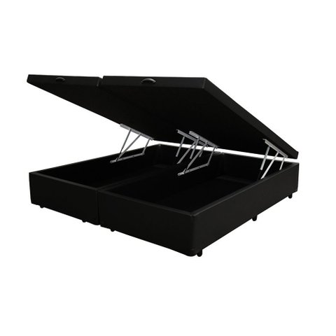 Cama Box Baú Casal Bipartido Corino Preto 42x138x188