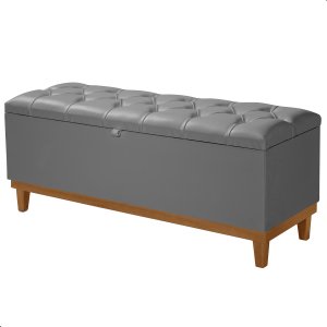 Recamier Baú Dubai Corino Cinza Casal 1,30m Estofado Base Madeira