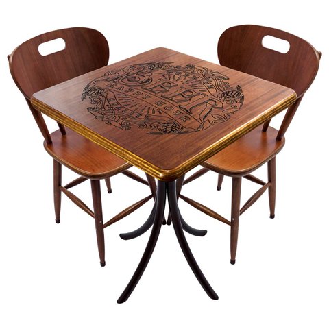 Cj Mesa Madeira 60x60cm - Bistrô Fixa 78cm + 2 Cadeiras 43 - Natural - Beer Happy Hour
