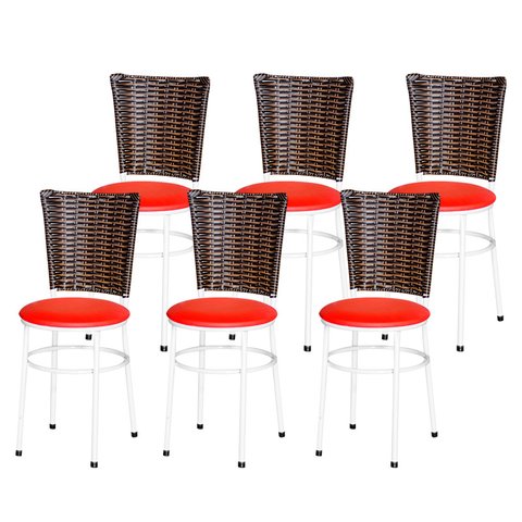 6 Cadeiras para Mesa Branca Hawai Avelã:vermelho