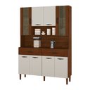 Ver imagem 1 de Armário de Cozinha Compacta 8 Portas e 2 Gavetas 121cm Gold Ripado Nogueira/off White - Pallazio