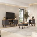 Ver imagem 6 de Conjunto Sala de Estar Tóquio 3 Peças com Rack para TV Mesa de Centro e Apoio C00D135015 Marrom/