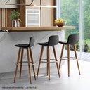 Ver imagem 2 de Kit 2 Banquetas Altas Luxo Versatil Aço Champanhe Linho Preto Base Carvalho