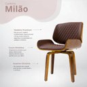 Ver imagem 3 de Cadeira Milão Base Fixa Giratória, Couro Sintético e Madeira Nogueira Marrom