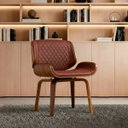 Ver imagem 1 de Cadeira Milão Base Fixa Giratória, Couro Sintético e Madeira Nogueira Marrom