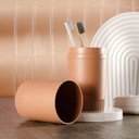 Ver imagem 4 de Porta Escova Pasta Dente Banheiro Dental com Tampa Fosco Ou:Bege