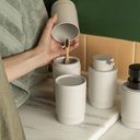 Ver imagem 3 de Porta Escova Pasta Dente Banheiro Dental com Tampa Fosco Ou:Bege