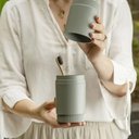 Ver imagem 2 de Porta Escova Pasta Dente Banheiro Dental com Tampa Fosco Ou:Bege