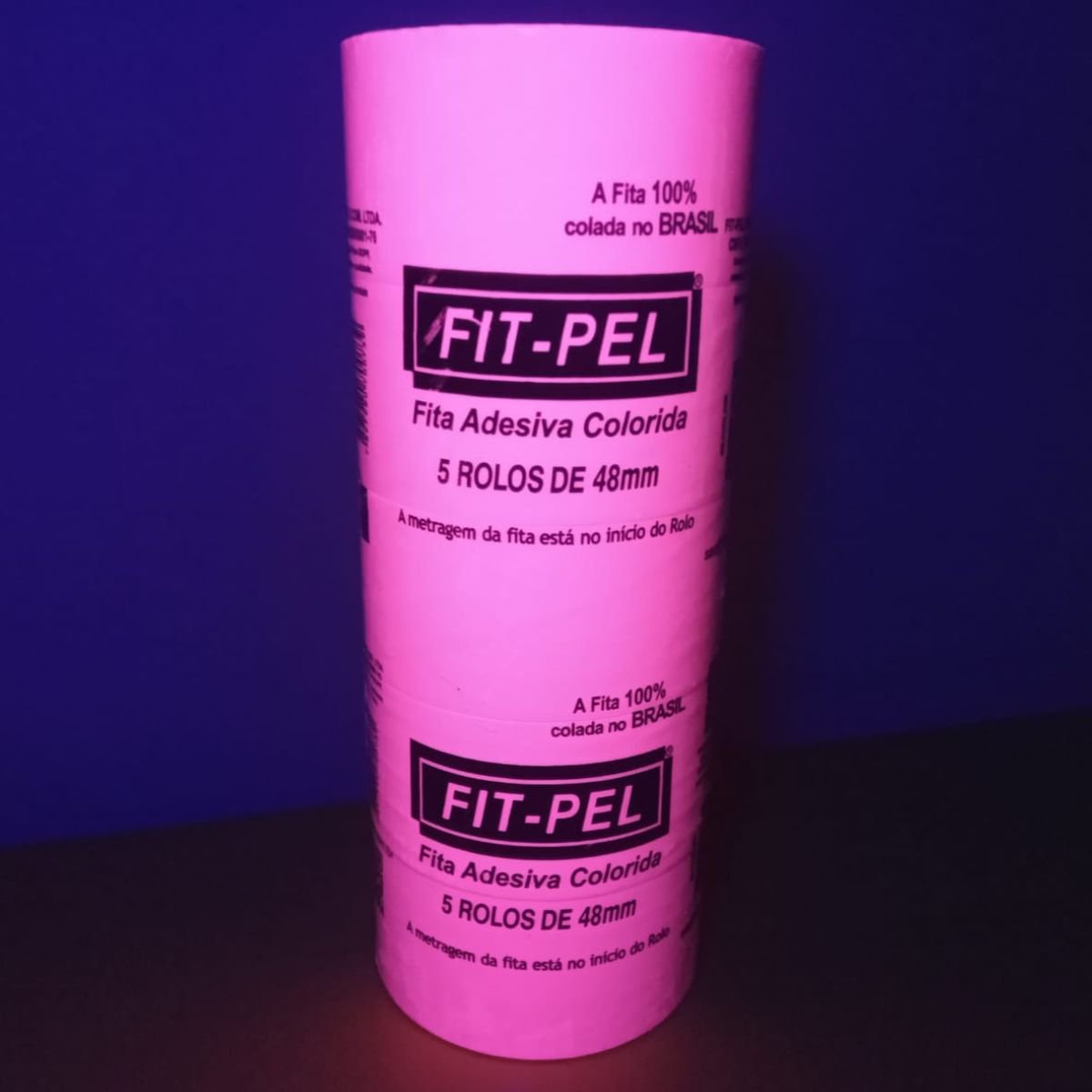 Fita Adesiva Rosa Neon Larga Brilha Luz Negra 48mmx50m Pacote Com 5 rolos Fit Pel Fita Adesiva Rosa  - 2