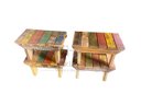 Ver imagem 3 de Kit C/ 4 Banco Banquinho Mineiro Madeira Demolição Colorido Banqueta Puff Jardim Sala Infantil Minas