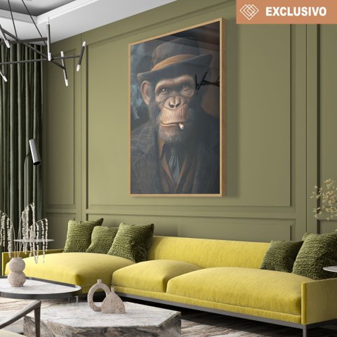 Quadro Decorativos Chimpanzé Gangster Sala Quarto Casa Escritório