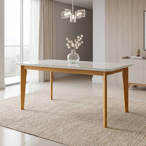 Mesa de Jantar 6 Lugares Tampo de Vidro Siera Natural