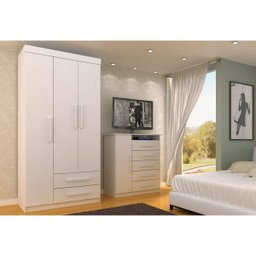 Conjunto para Quarto de Solteiro Guarda-Roupa 3 Portas e Cômoda 5 Gavetas Rodial - 1