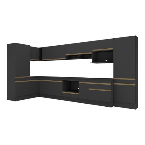 Cozinha Modulada Completa Canto 409cm com Rodapé e Balcão para Cooktop Veneza Multimóveis Mp2304