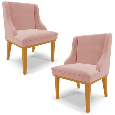 Kit 2 Cadeiras Decorativas Sala de Jantar Base Fixa de Madeira Firenze Veludo Rose/Castanho G19 - Gr