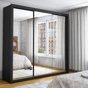 Guarda-Roupa Casal 3 Portas De Correr Com Espelho 4 Gavetas Isabela Master Carioca Móveis Preto