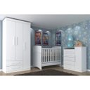 Ver imagem 1 de Quarto de Bebê Completo Guarda-Roupa 3 Portas Cômoda 5 Gavetas e Berço Mini Cama Rodial