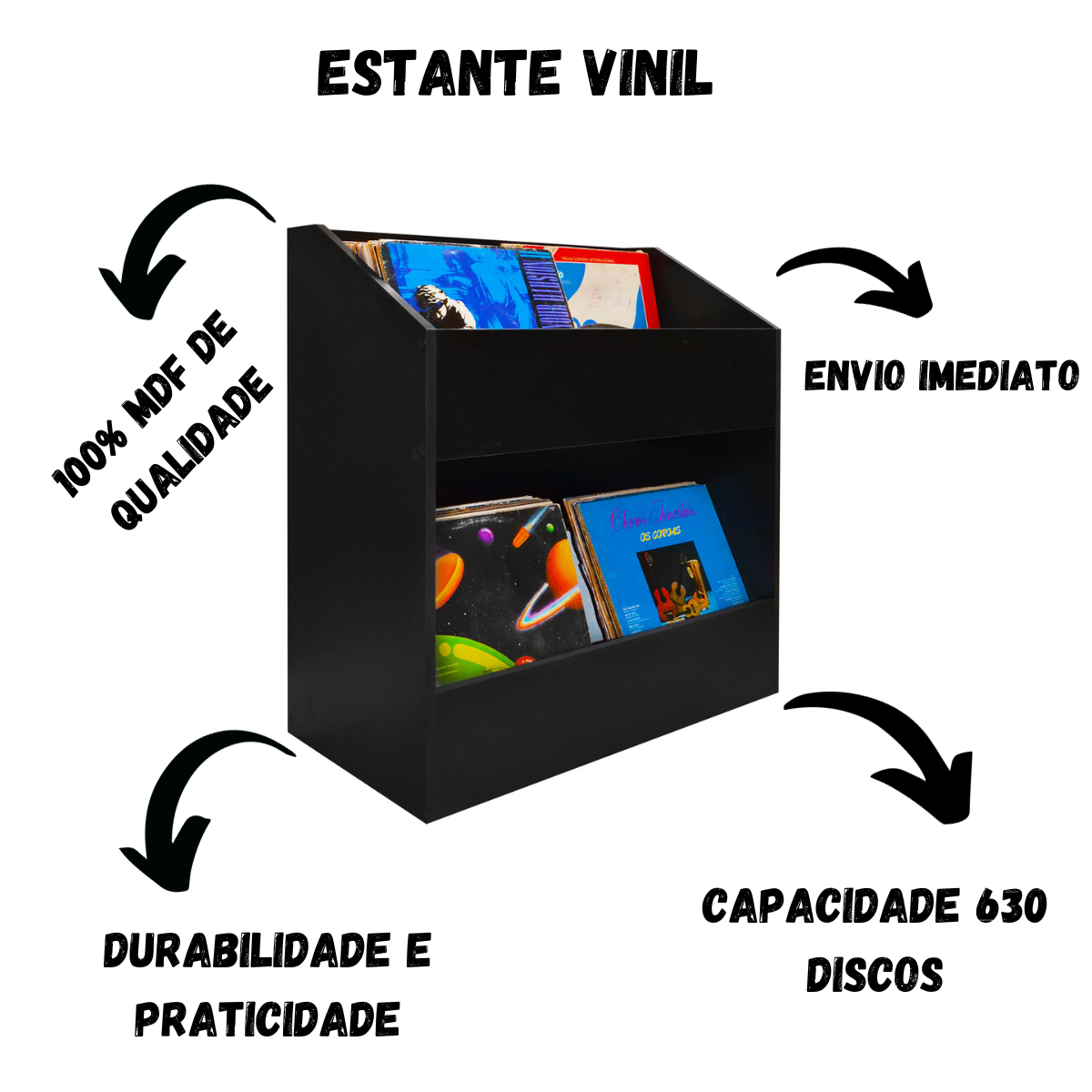 Estante para Discos Preto Lp Vinil - 6