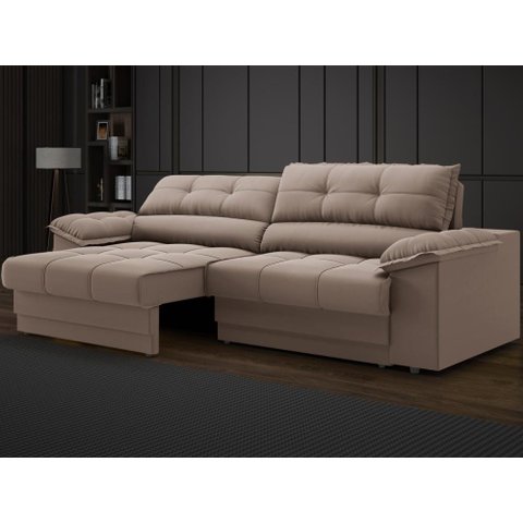 Sofá com Carregador Usb e Molas no Assento Retrátil Reclinável Mimo 2,30m Velosuede Marrom - Netsofa