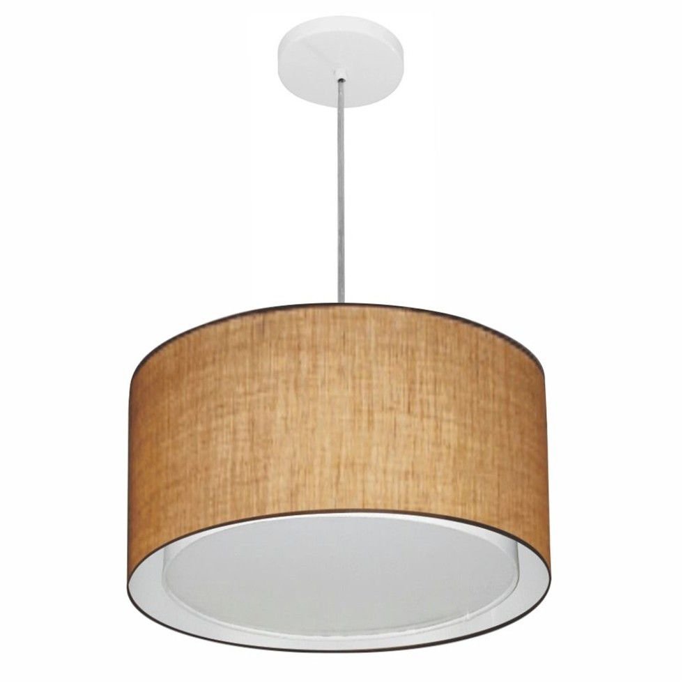 Lustre Pendente Cilíndrico Duplo Vivare Md-4290 Cúpula em Tecido 40x25cm - Bivolt - Palha - Bivolt