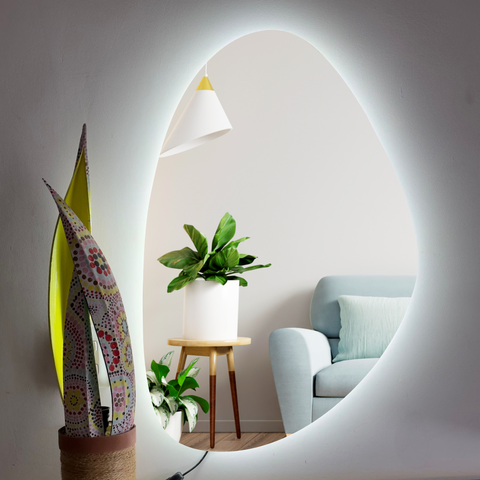 Espelho Orgânico Lapidado com Led 80x51cm com Led À Pilha ou Fonte:branco Frio/fonte