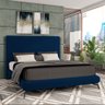 Conjunto Cabeceira e Base para Colchão Queen Bezos com Pés em Alumínio Veludo Azul Marinho G91 - Gra - 1