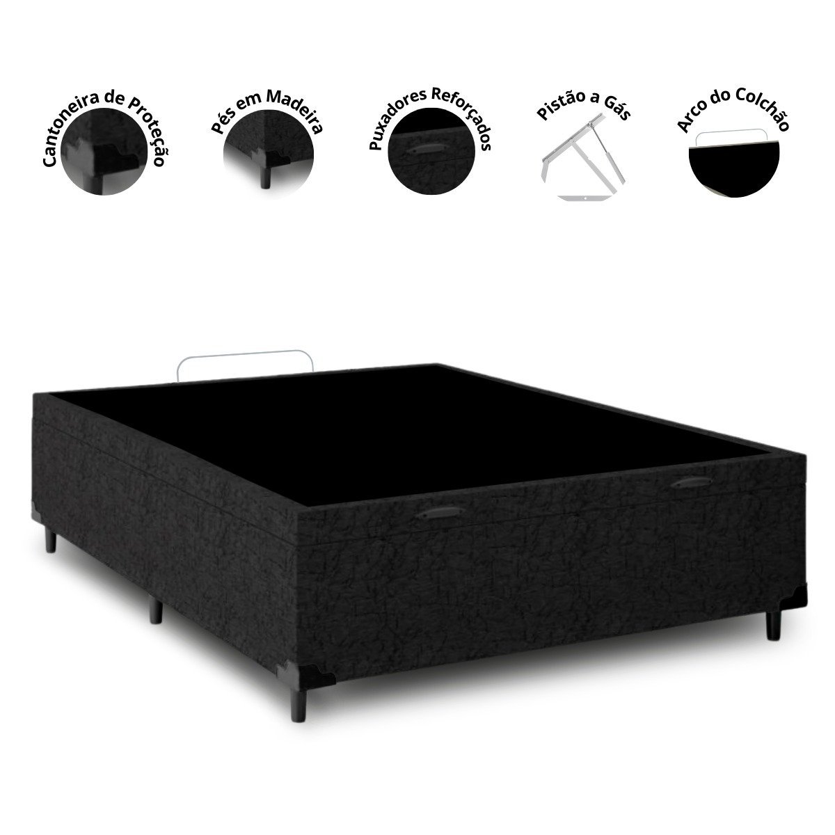 Cama Box Baú Suede + Colchão Freedom Ortobom Casal:Preto - 5