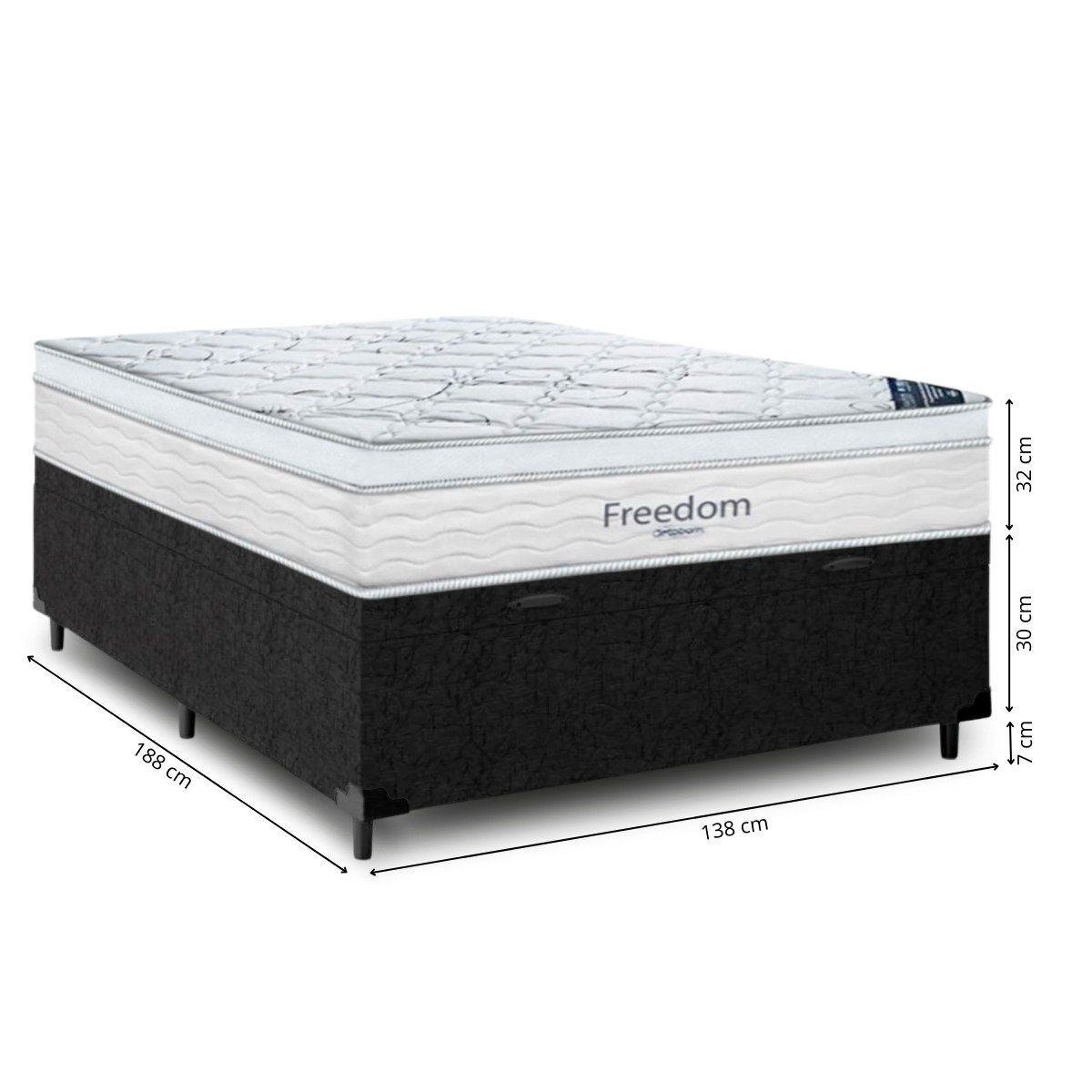 Cama Box Baú Suede + Colchão Freedom Ortobom Casal:Preto - 2