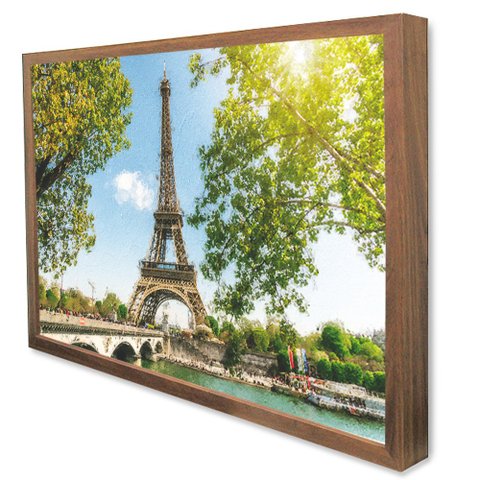 Quadro Decorativo Caixa Alta com Vidro Cidade Paris - Torre Eiffel  TaColado Moldura Madeira 120 x 8