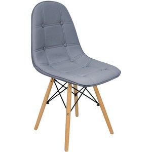 Cadeira Charles Eames Botonê Eiffel Wood Estofada Couro - Cinza