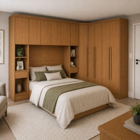 Guarda Roupa Modulado Safira 11 Portas de Bater 8 Gavetas MDF Corrediças Telescópicas Cumaru
