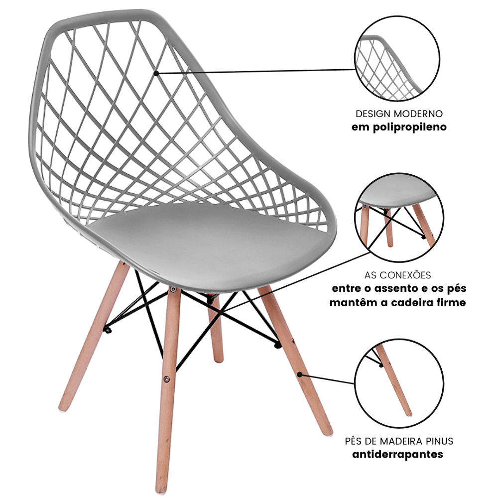 Kit 2 Cadeiras de Jantar Eames Kaila Cinza - 5