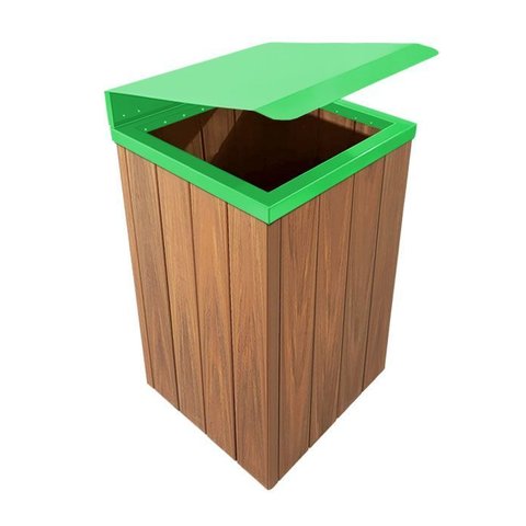 Lixeira de Madeira Plástica Ecológica com Tampa Basculante Verde 96l