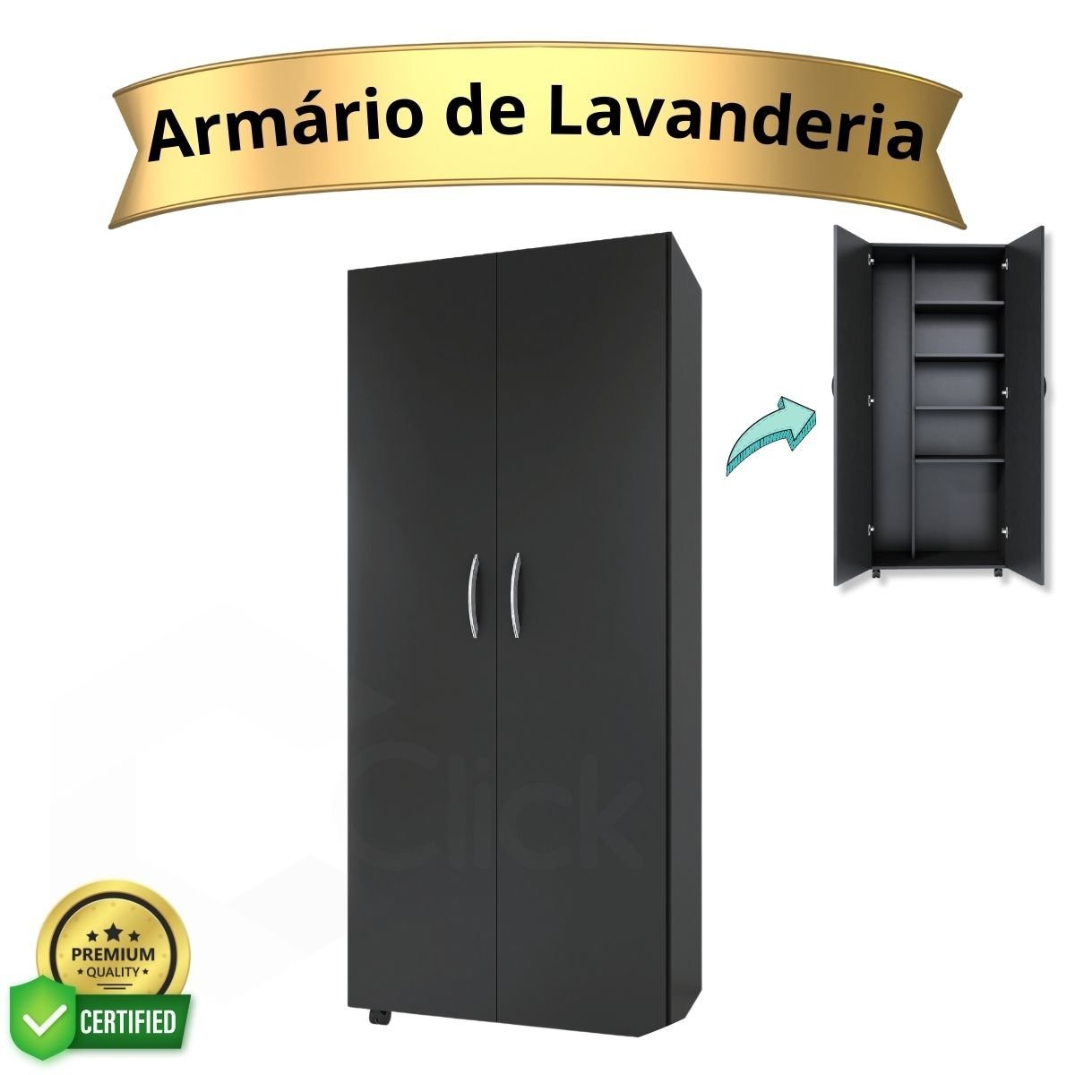 Armário Para Lavanderia Multiuso 2 Portas Alto Dispensa ClickForte Armário Lavanderia Preto - 2