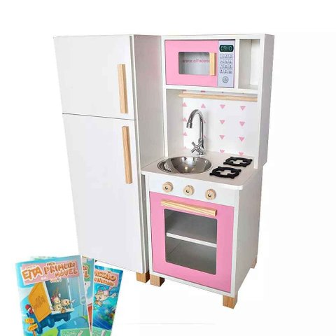Kit Mini Cozinha Infantil com Geladeira - Rosa