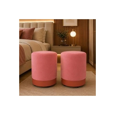 Kit de Puff Rodapé Cobre Fosco, Cor Rosa Antigo Veludo - Let Móveis