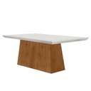 Ver imagem 1 de Mesa P/ Cozinha Luna C/ Tampo 180x90cm Flex Madeirado Vidro Canto Curvo - Imbuia/ripado 3d/off White