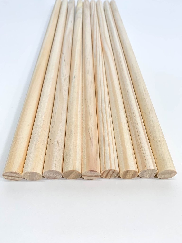 Kit 5 Bastões Roliço Madeira Pinus 16mm - 40 cm - 1