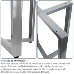 Base de Mesa de Jantar Kansas para Tampos de Vidro Pedra e Madeira até 200cm X 100cm - Prata - 6