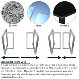 Base de Mesa de Jantar Kansas para Tampos de Vidro Pedra e Madeira até 200cm X 100cm - Prata - 3