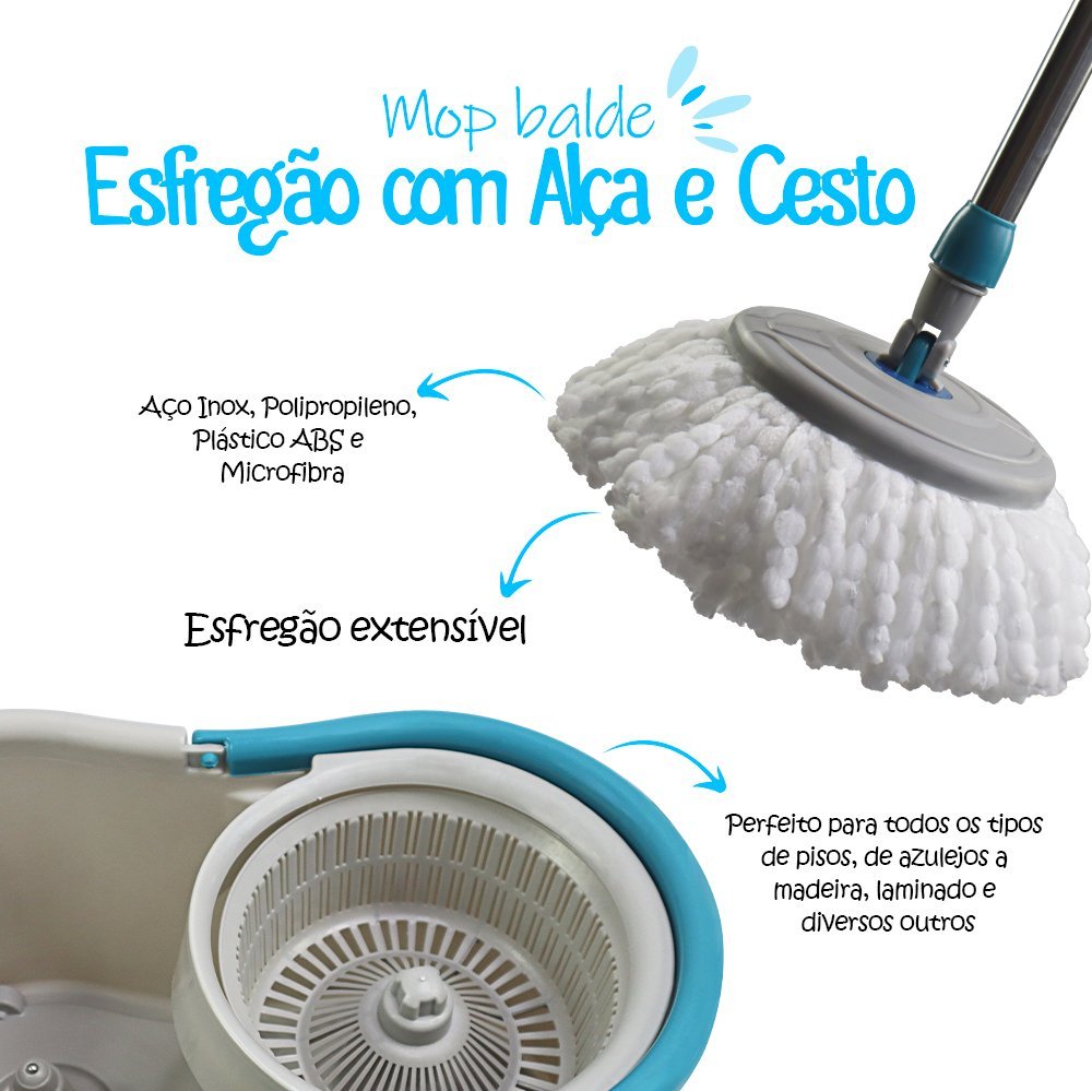 Mop Balde Esfregão com Alça e Cesto Esfregão em Microfibras - Sortido - 6