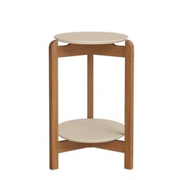 Mesa Lateral Lizz Redonda Off White/cedro - Casa D - 1