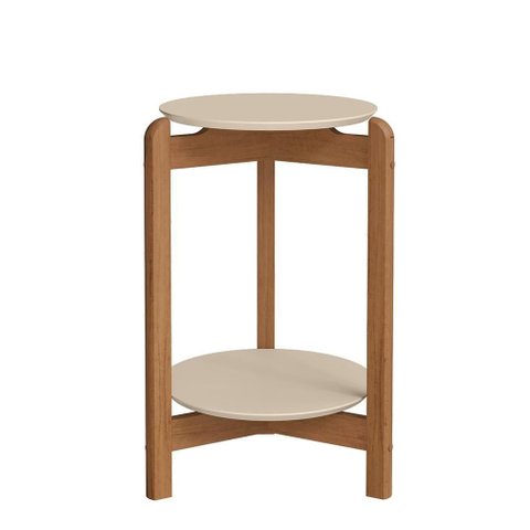Mesa Lateral Lizz Redonda Off White/cedro - Casa D