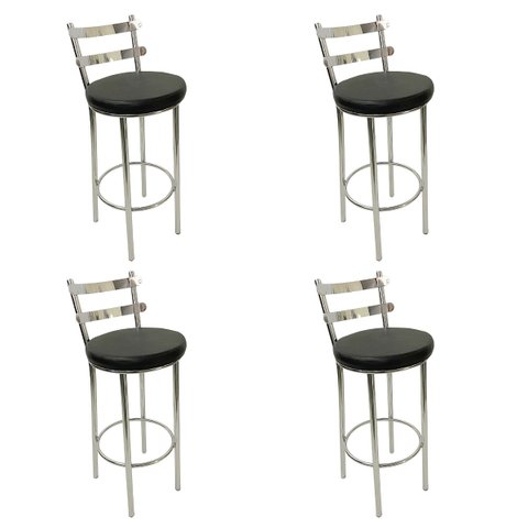 Conjunto 4 Banquetas Rafaela - Redonda Altura 65cm para Bar e Cozinha Cromada com Assento Confortáve