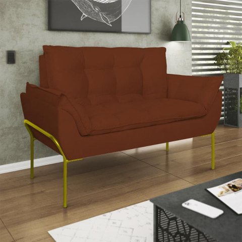 Poltrona Sofá Luxo Base Metal Dourado Recepção Escritório Cor:terracota