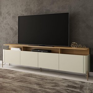Rack Bancada para Tv 220cm com 4 Portas 100% Mdf Cor:louro e Luna com Dourado