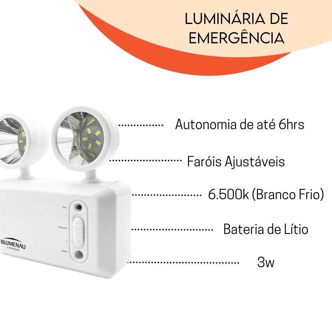 Luminaria de Emergencia Led com 2 Farois 3w Bi-volt 600lm - 2