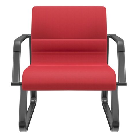 Cadeira de Escritório Recepção com Braço Fixa Preta Lev P03 Crepe Vermelho - Lyam Decor