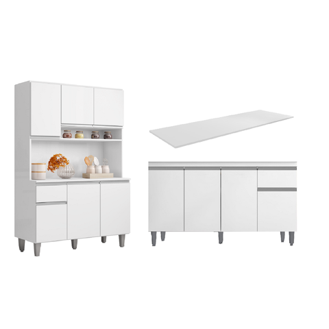 Cozinha Compacta Márcia com Balcão Tati 150m C/tampo Mdp Branco - Ajl