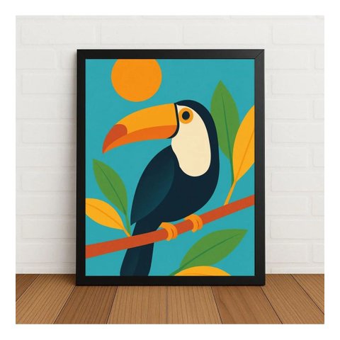 Quadro Decorativo Tucano 33x24cm com Vidro Preto